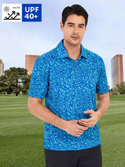 Lesmart Men's Blue Ripple Moisture Wicking Golf Polo Shirt