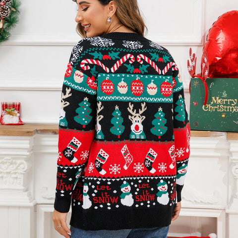 Lesmart V-neck Jacquard Christmas Sweater Lesmart V-neck Jacquard Christmas Sweater