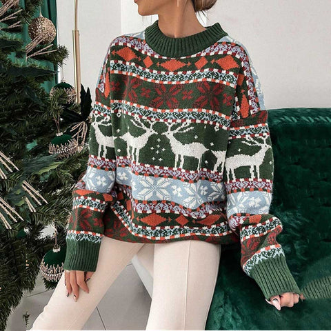 Lesmart Women's Fashion Knited Reindeer Patterns Christmas Sweaters Lesmart Women's Fashion Knited Reindeer Patterns Christmas Sweaters