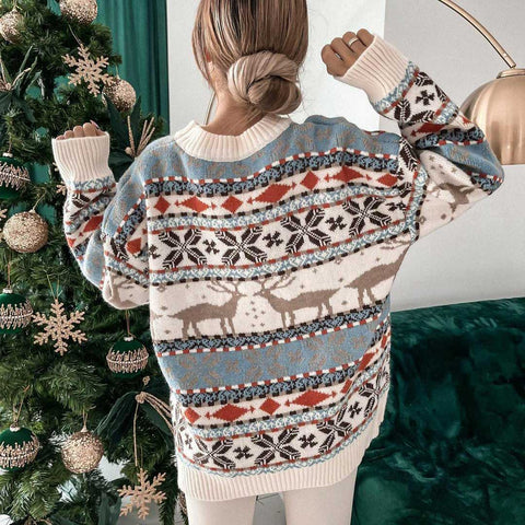 Lesmart Women's Fashion Knited Reindeer Patterns Christmas Sweaters Lesmart Women's Fashion Knited Reindeer Patterns Christmas Sweaters