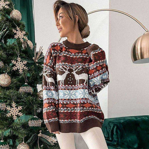 Lesmart Women's Fashion Knited Reindeer Patterns Christmas Sweaters Lesmart Women's Fashion Knited Reindeer Patterns Christmas Sweaters
