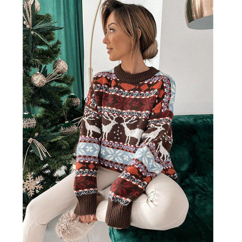 Lesmart Women's Fashion Knited Reindeer Patterns Christmas Sweaters Lesmart Women's Fashion Knited Reindeer Patterns Christmas Sweaters