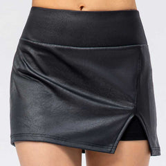 Lesmart Women's High Waisted Faux Leather Skirt