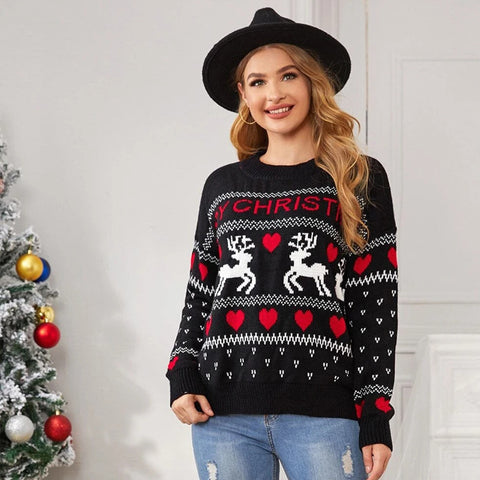 Lesmart Women's Knited Reindeer Patterns Christmas Sweaters Lesmart Women's Knited Reindeer Patterns Christmas Sweaters