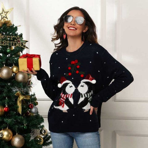 Lesmart Women's Penguin Lover Christmas Sweater Lesmart Women's Penguin Lover Christmas Sweater