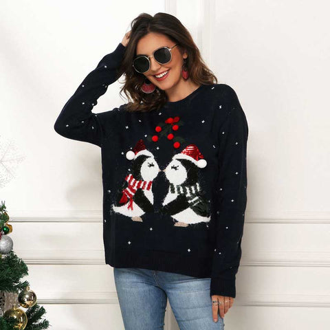 Lesmart Women's Penguin Lover Christmas Sweater Lesmart Women's Penguin Lover Christmas Sweater