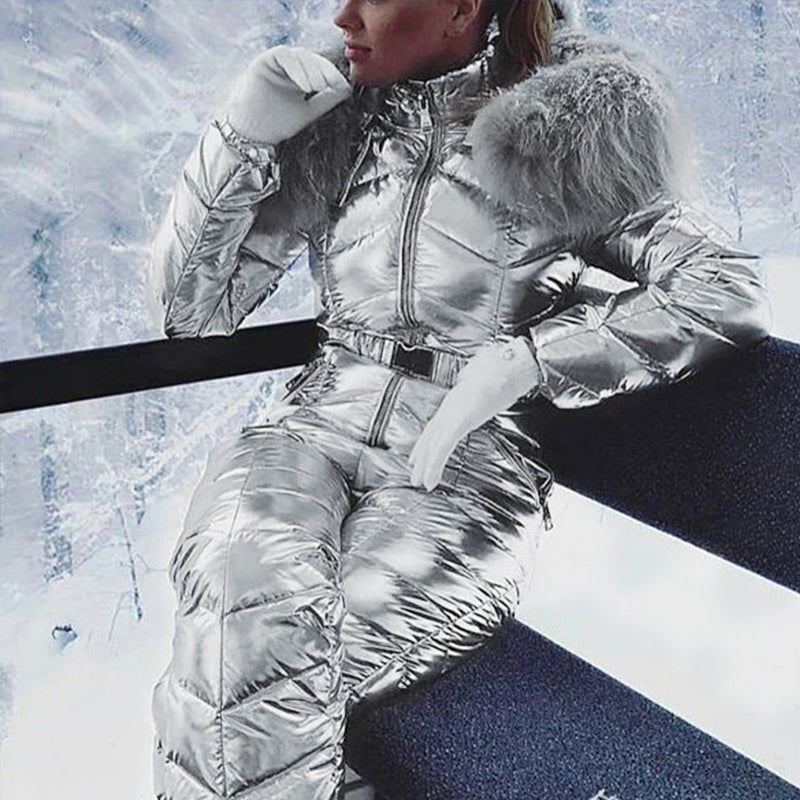 Women's Fashion Fur Collar One Piece Ski Suit | Lesmart Women's Ski Jumpsuit