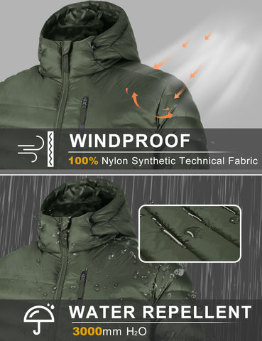 Lesmart Men's Hooded Water-Resistant Puffer Down Jacket