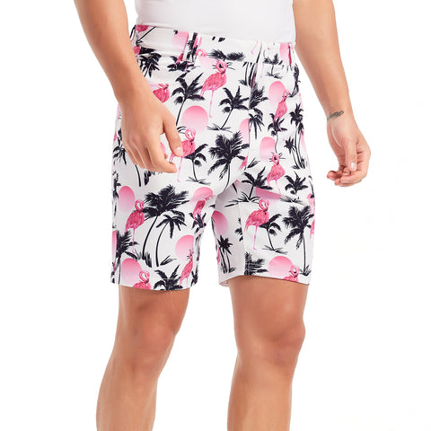 Lesmart Men's Flamingo Print Soft Feel Golf Shorts