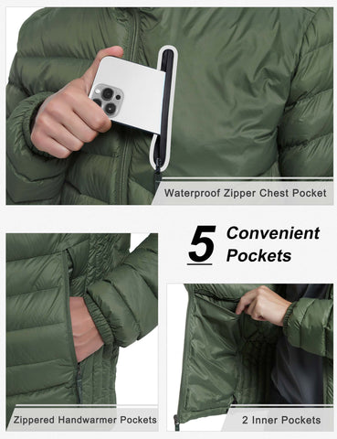 Lesmart Men's Hooded Water-Resistant Puffer Down Jacket