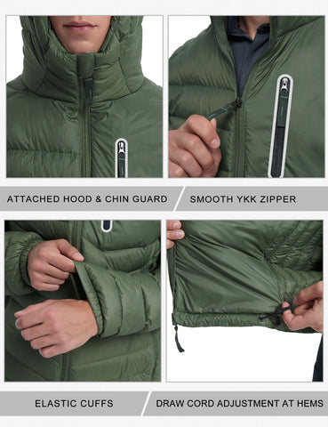 Lesmart Men's Hooded Water-Resistant Puffer Down Jacket