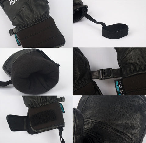 Lesmart Waterproof Leather Ski Snowboard Gloves for Men & Women