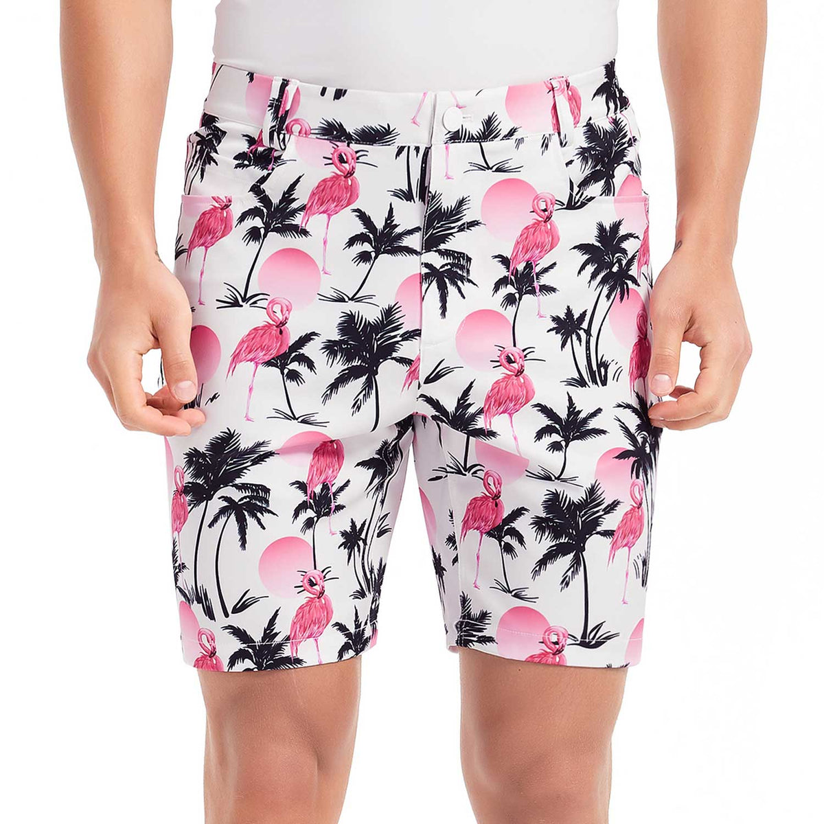 Lesmart Men's Flamingo Print Soft Feel Golf Shorts