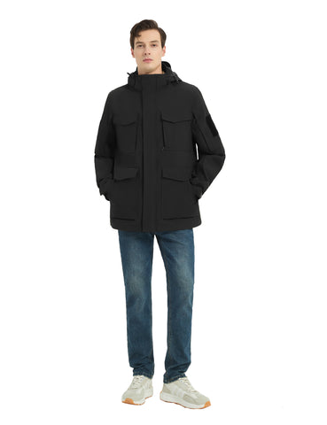 Lesmart Men's Waterproof Jacket with Hood – Warm Outdoor Cargo Coat