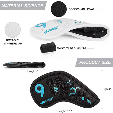 Lesmart 10pcs Black Leather Embroidered Golf Iron Head Covers