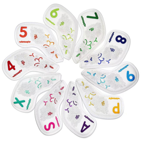 Lesmart 10pcs Black Leather Embroidered Golf Iron Head Covers