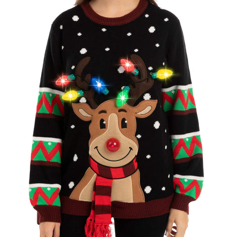 Lesmart LED Reindeer Light Up Ugly Christmas Sweaters