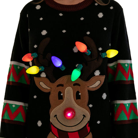Lesmart LED Reindeer Light Up Ugly Christmas Sweaters