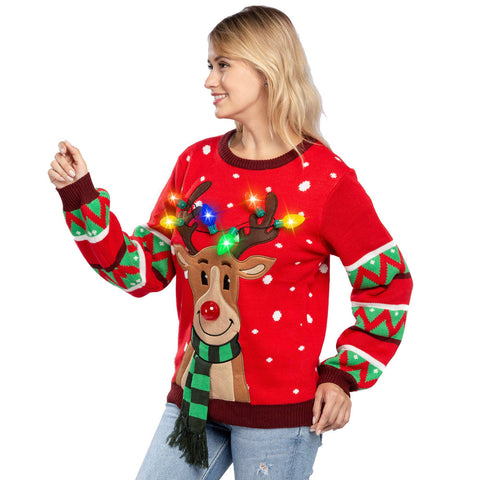 Lesmart LED Reindeer Light Up Ugly Christmas Sweaters