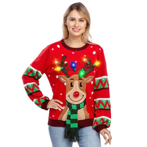 Lesmart LED Reindeer Light Up Ugly Christmas Sweaters