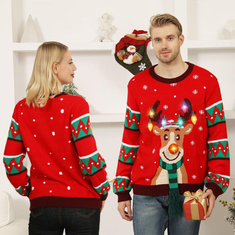 Lesmart LED Reindeer Light Up Ugly Christmas Sweaters