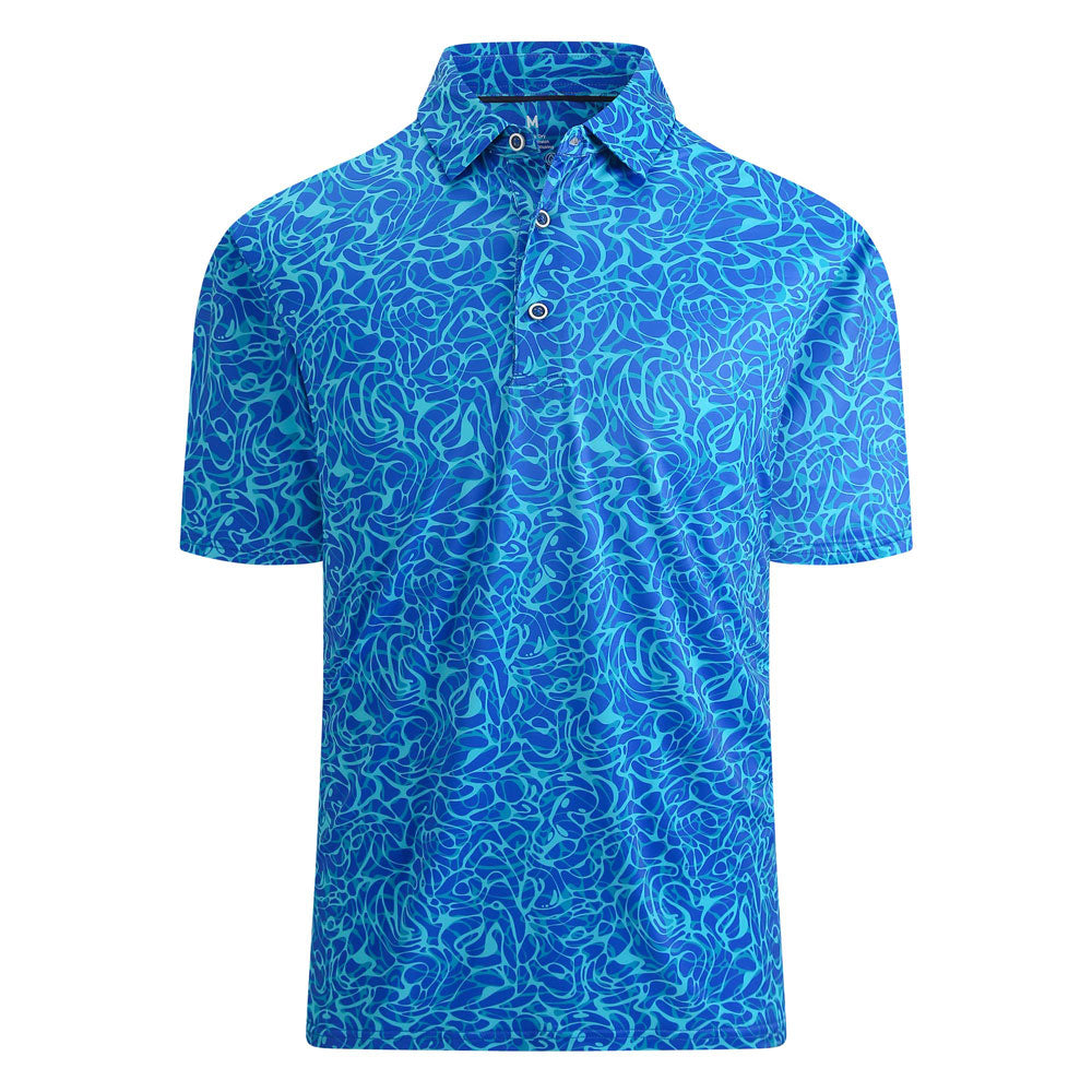 Lesmart Men's Blue Ripple Moisture Wicking Golf Polo Shirt