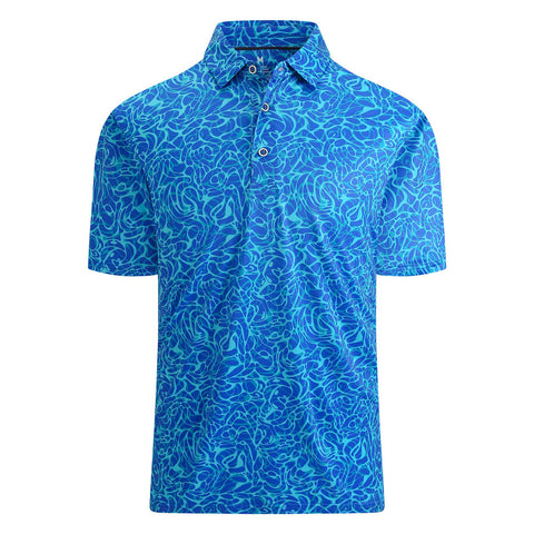 Lesmart Men's Blue Ripple Moisture Wicking Golf Polo Shirt