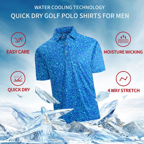 Lesmart Men's Blue Ripple Moisture Wicking Golf Polo Shirt