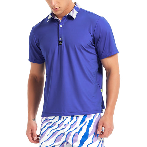 Lesmart Men's Blue Short Sleeve Performance Golf Polo