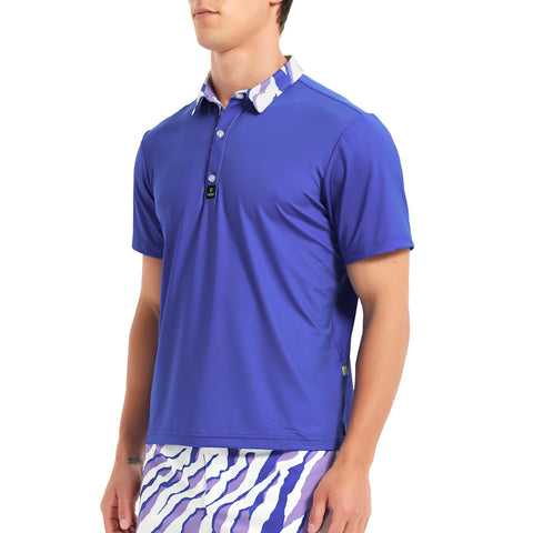 Lesmart Men's Blue Short Sleeve Performance Golf Polo