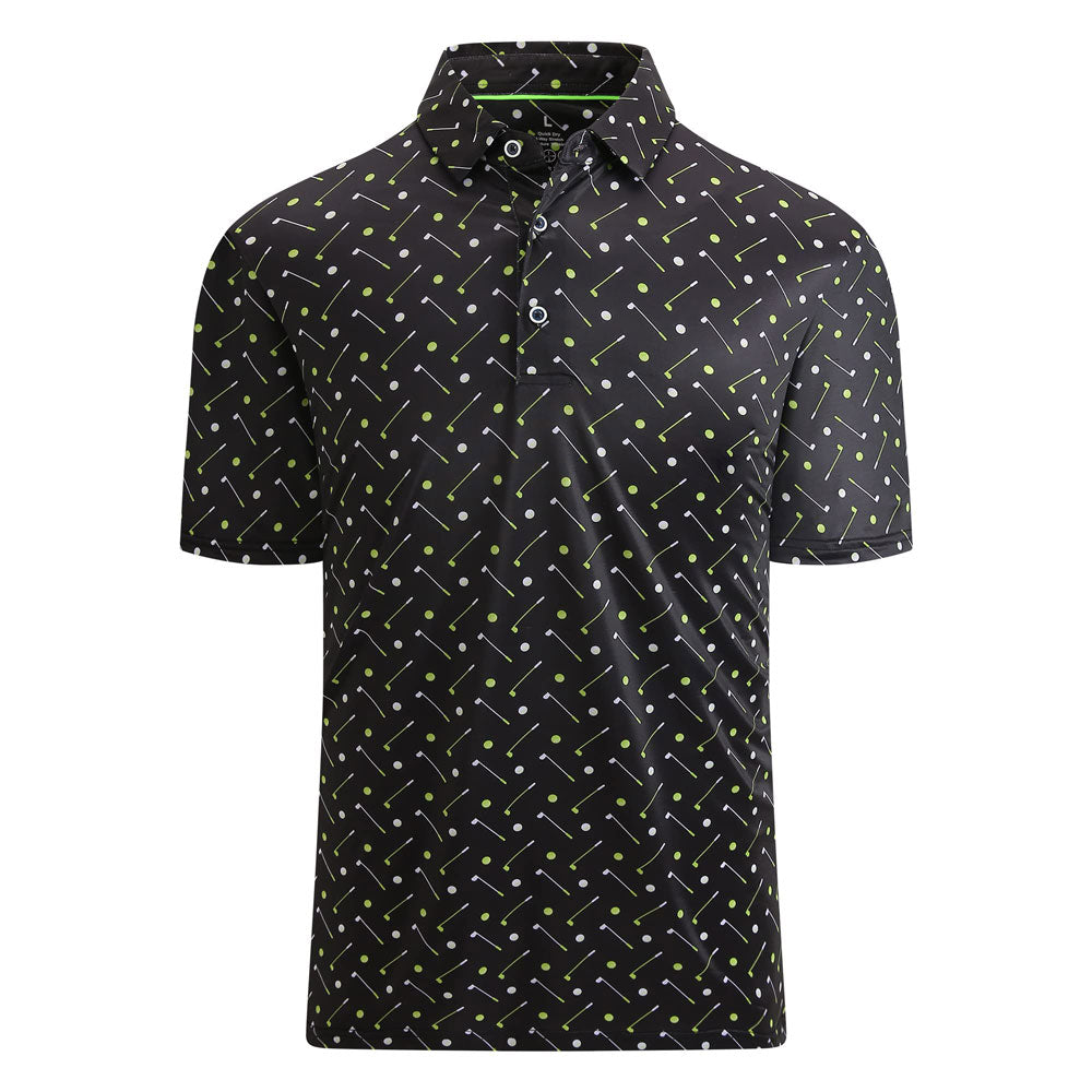 Lesmart Men's Golf Club Print Moisture Wicking Polo Shirt