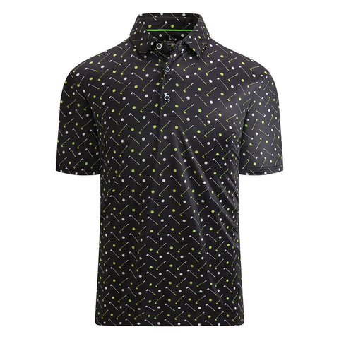Lesmart Men's Golf Club Print Moisture Wicking Polo Shirt