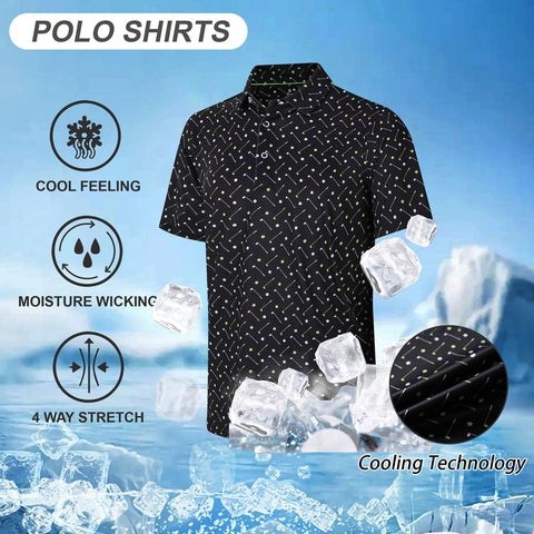 Lesmart Men's Golf Club Print Moisture Wicking Polo Shirt