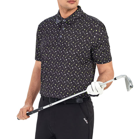 Lesmart Men's Golf Club Print Moisture Wicking Polo Shirt