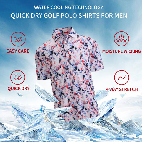 Lesmart Men's Print Moisture Wicking Golf Polo Shirt