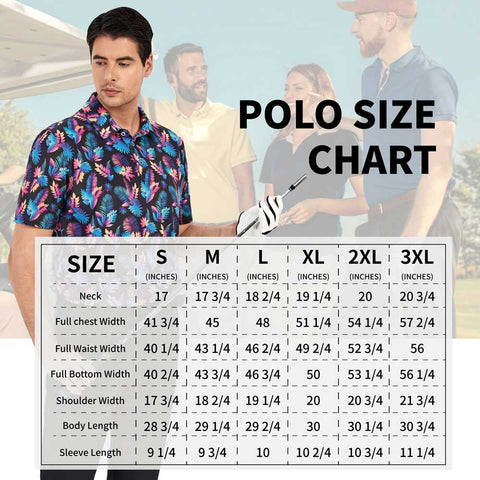 Lesmart Men's Golf Club Print Moisture Wicking Polo Shirt