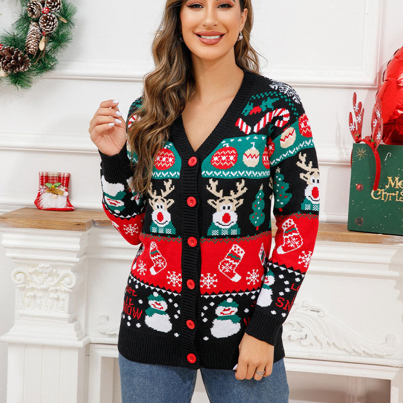 Lesmart V-neck Jacquard Christmas Sweater