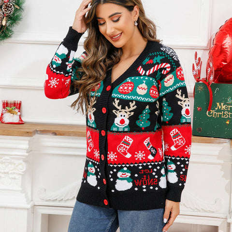 Lesmart V-neck Jacquard Christmas Sweater