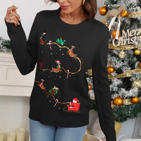 Lesmart Women's Cute Sequin Reindeer Ugly Christmas Sweater