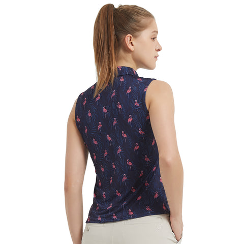 Lesmart Women's Flamingo Garnish Athletic Fit Sleeveless Polo