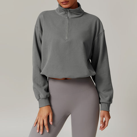 Women's 1/2 Zipper Long Sleeve Workout Crop Tops