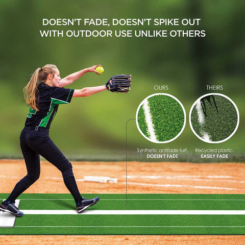 Lesmart Softball and Baseball Pitching Mat 10' X 3' Green