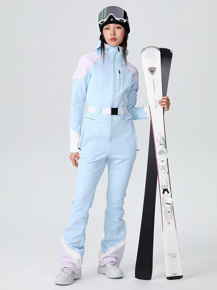 Lesmart Women's Retro Vibe Elegant Stretch Flare Ski Jumpsuit