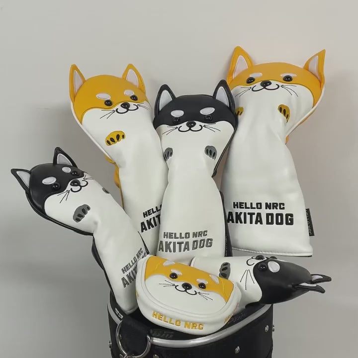 Lesmart Cute Akita PU Leather Protector Golf Headcover for Driver Fairway Hybrid Putter