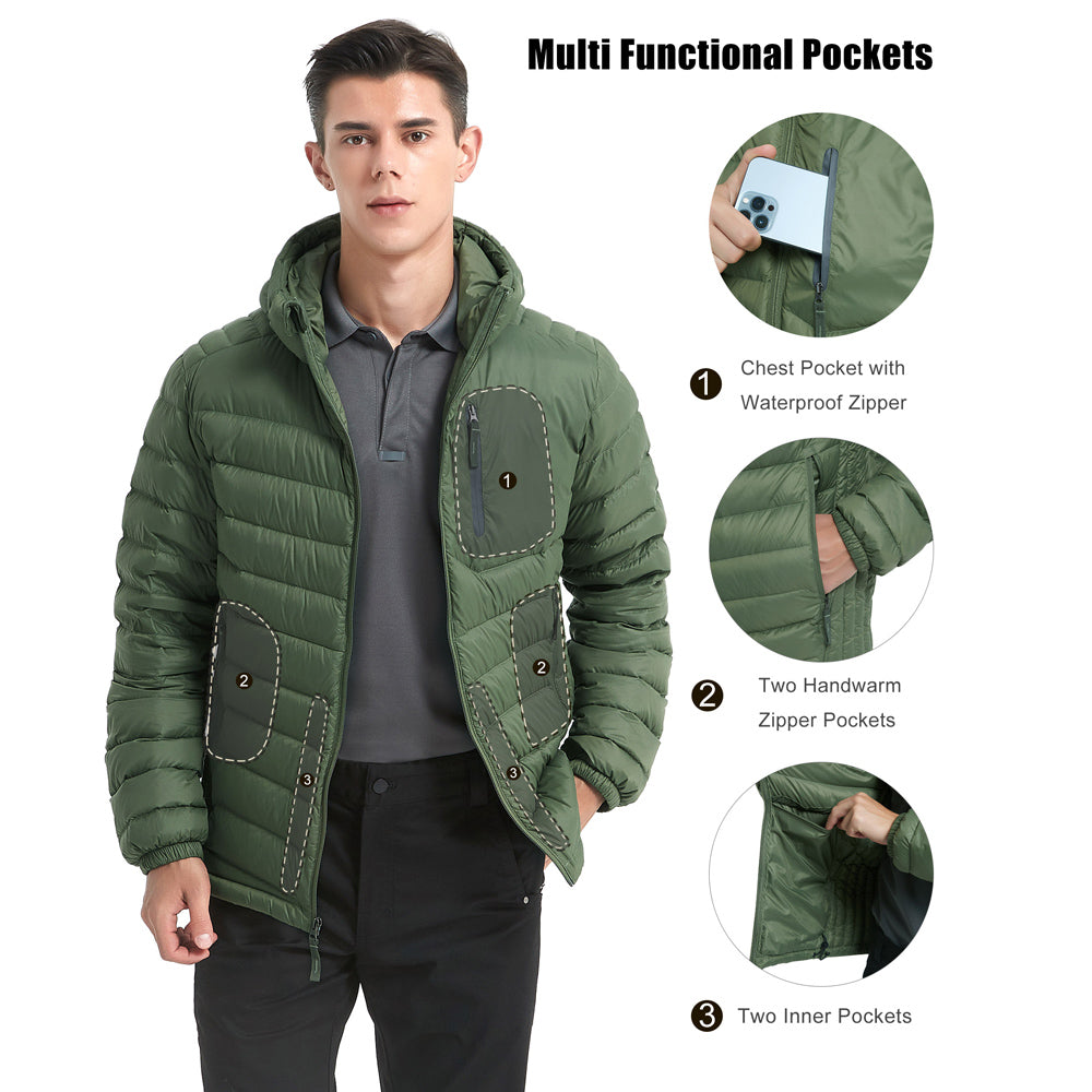 Men’s Hooded Down Puffer Jacket with 4-Layer Anti-Leak Construction