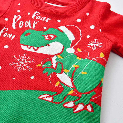 Girls Boys Knit Dinosaur Ugly Christmas Sweater