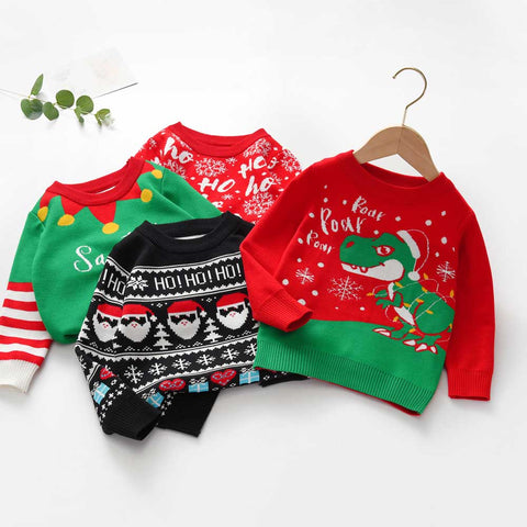 Girls Boys Knit Dinosaur Ugly Christmas Sweater