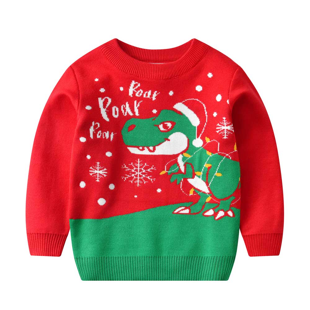 Girls Boys Knit Dinosaur Ugly Christmas Sweater
