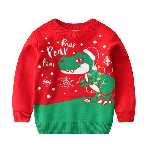 Girls Boys Knit Dinosaur Ugly Christmas Sweater