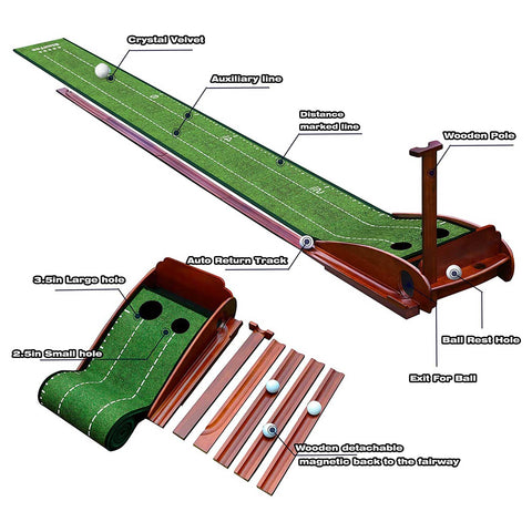 Lesmart Indoor Wood Golf Putting Green Mat with Auto Ball Return System
